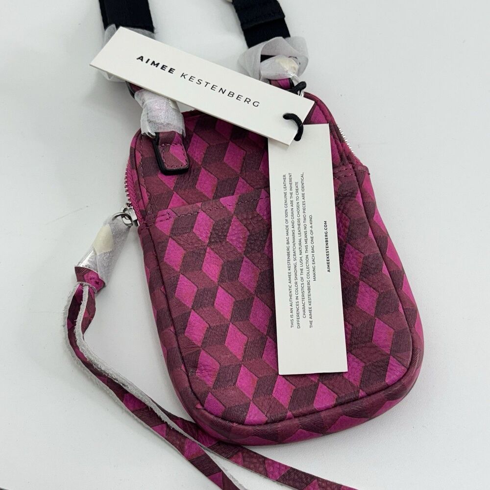 Aimee Kestenberg Leather Phone Crossbody Bag  Soft Capri Magenta Diamond Tassel - Picture 4 of 10